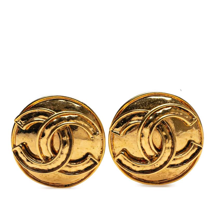 Chanel Gold Plated CC Round Clip On Earrings Gold Metal Good condition - Front View