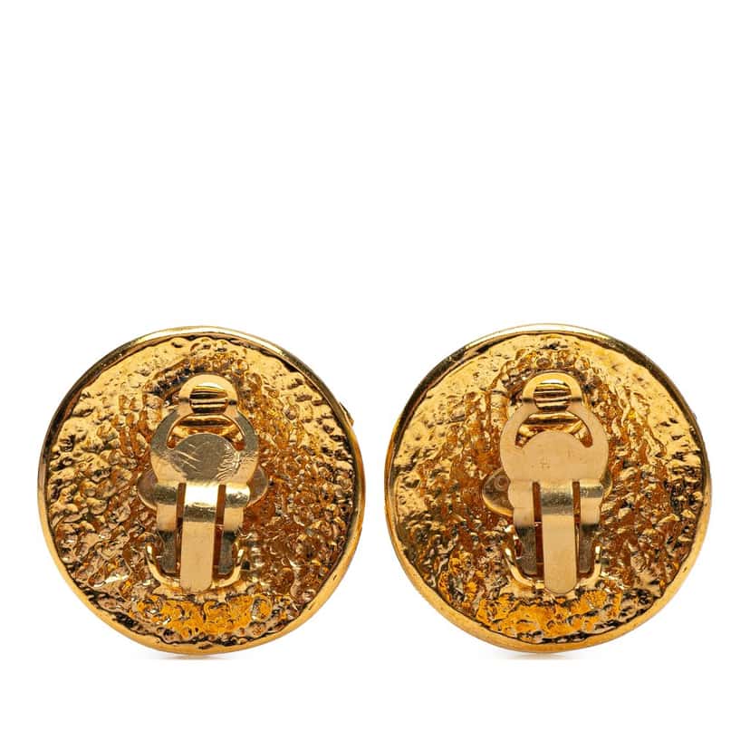 Chanel Gold Plated CC Round Clip On Earrings Gold Metal Good condition - Back View