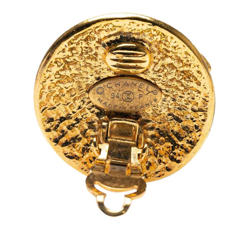 Chanel Gold Plated CC Round Clip On Earrings Gold Metal Good condition - Inside View