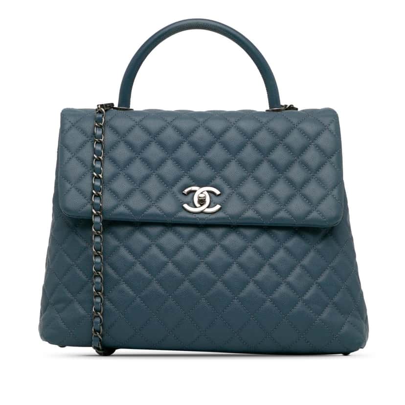 Chanel Large Caviar Coco Top Handle Bag Blue Leather Good condition - Front View