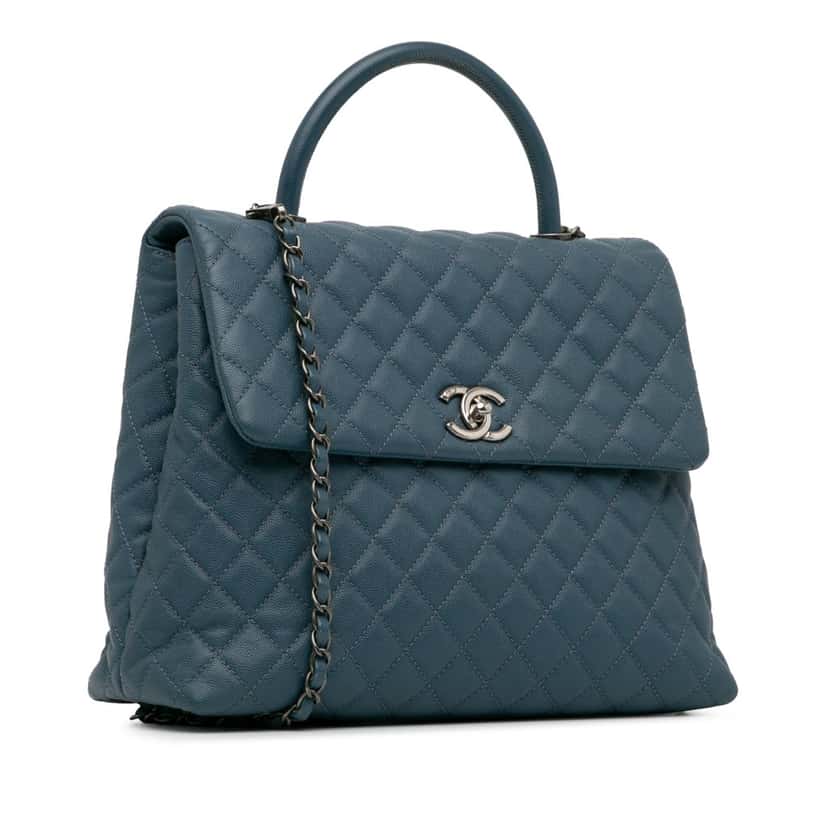 Chanel Large Caviar Coco Top Handle Bag Blue Leather Good condition - Back View