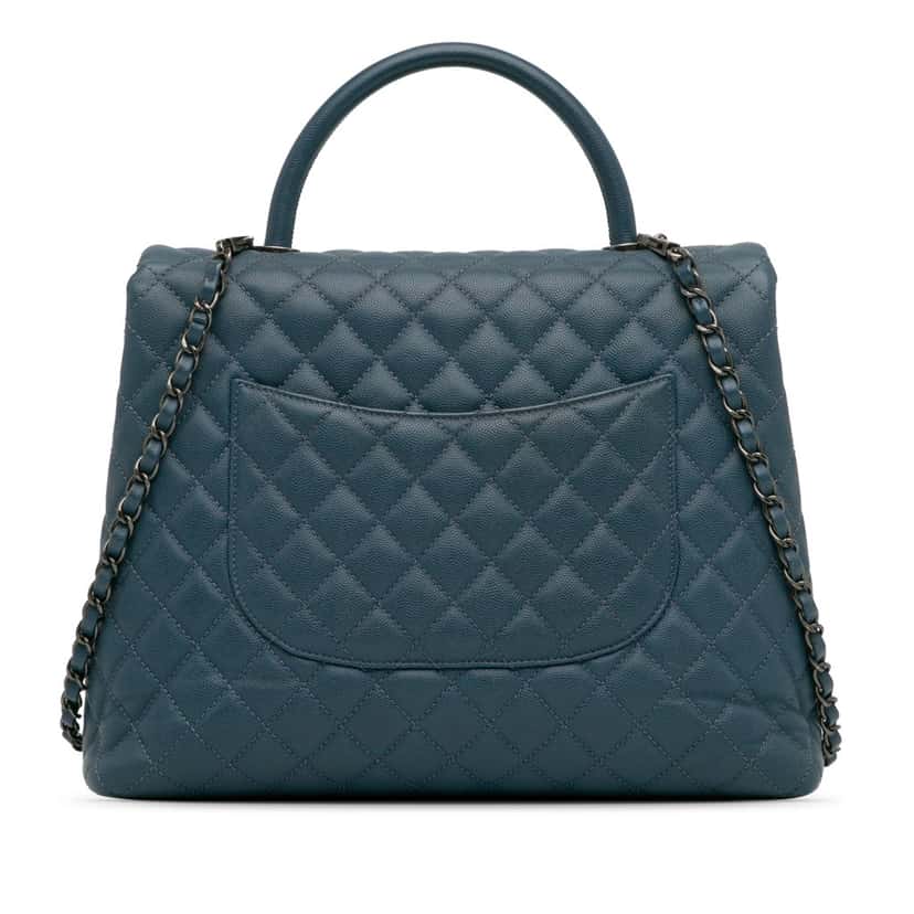 Chanel Large Caviar Coco Top Handle Bag Blue Leather Good condition - Inside View