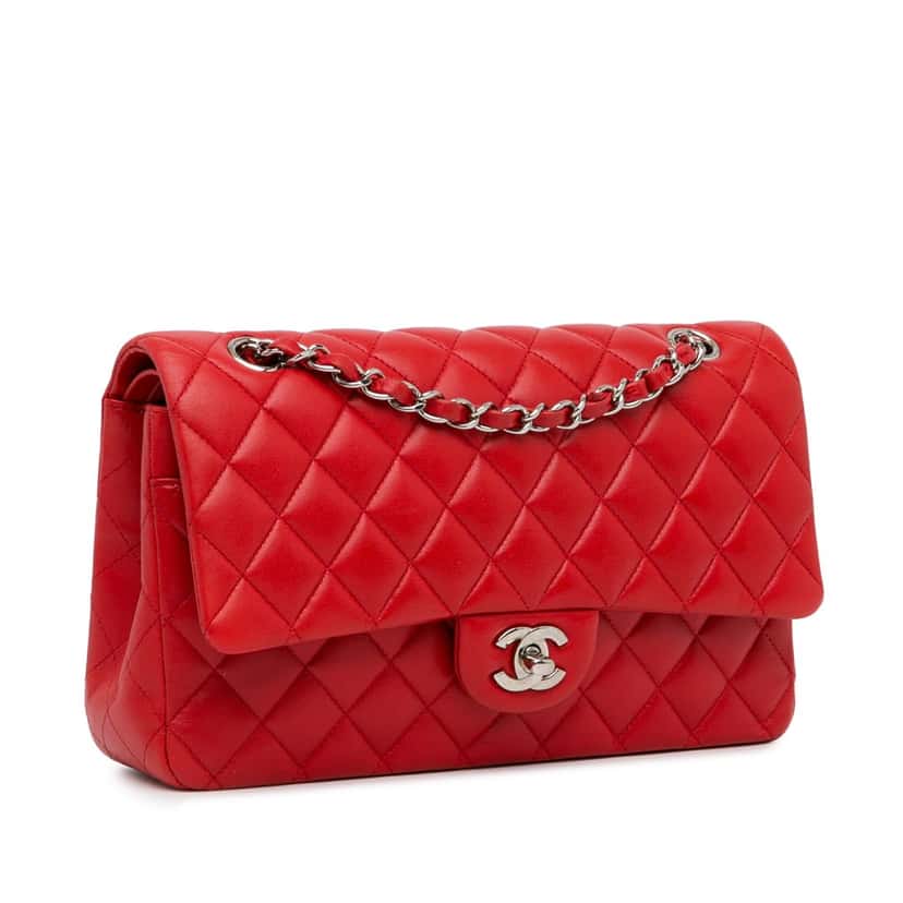 Chanel Medium Classic Lambskin Double Flap Red Leather Good condition - Back View