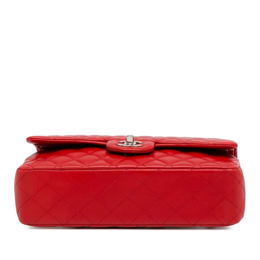 Chanel Medium Classic Lambskin Double Flap Red Leather Good condition - Model View