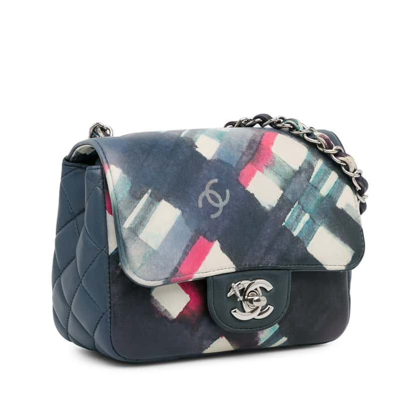 Chanel Mini Square Classic Calfskin Airline Flap Blue Leather Good condition - Back View