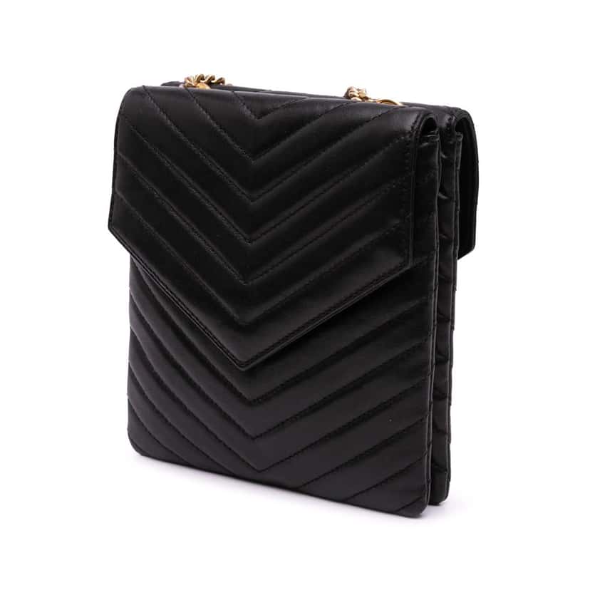 Saint Laurent Lambskin Chevron Monogram Double Flap Crossbody Black Leather Good condition - Back View