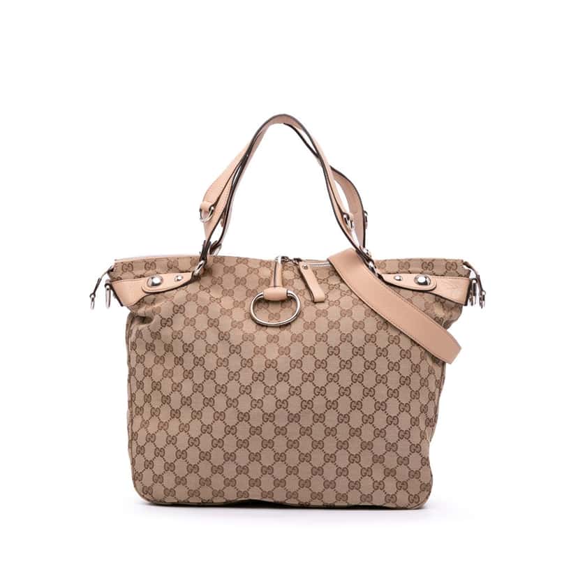 Gucci Large GG Canvas Icon Bit Satchel Brown Canvas Good condition - Front View