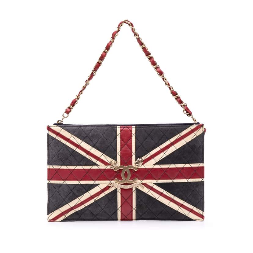 Chanel Quilted Suede Union Jack Shoulder Bag Blue Leather Good condition - Front View