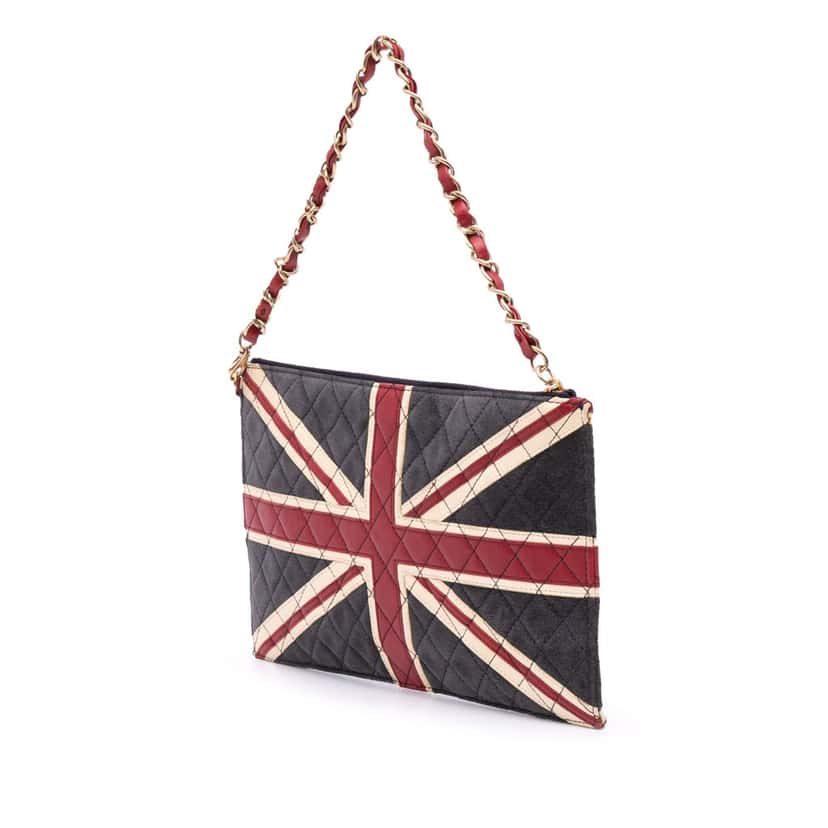 Chanel Quilted Suede Union Jack Shoulder Bag Blue Leather Good condition - Back View