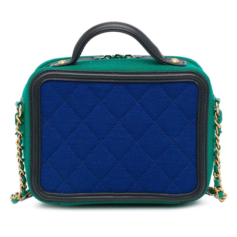 Chanel Small Jersey CC Filigree Vanity Case Blue Cotton Good condition - Inside View