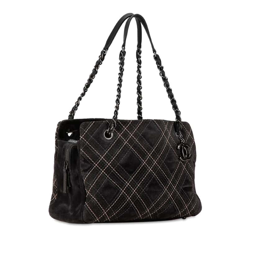 Chanel Suede Paris-Edinburgh Saltire Shoulder Bag Grey Leather Good condition - Back View