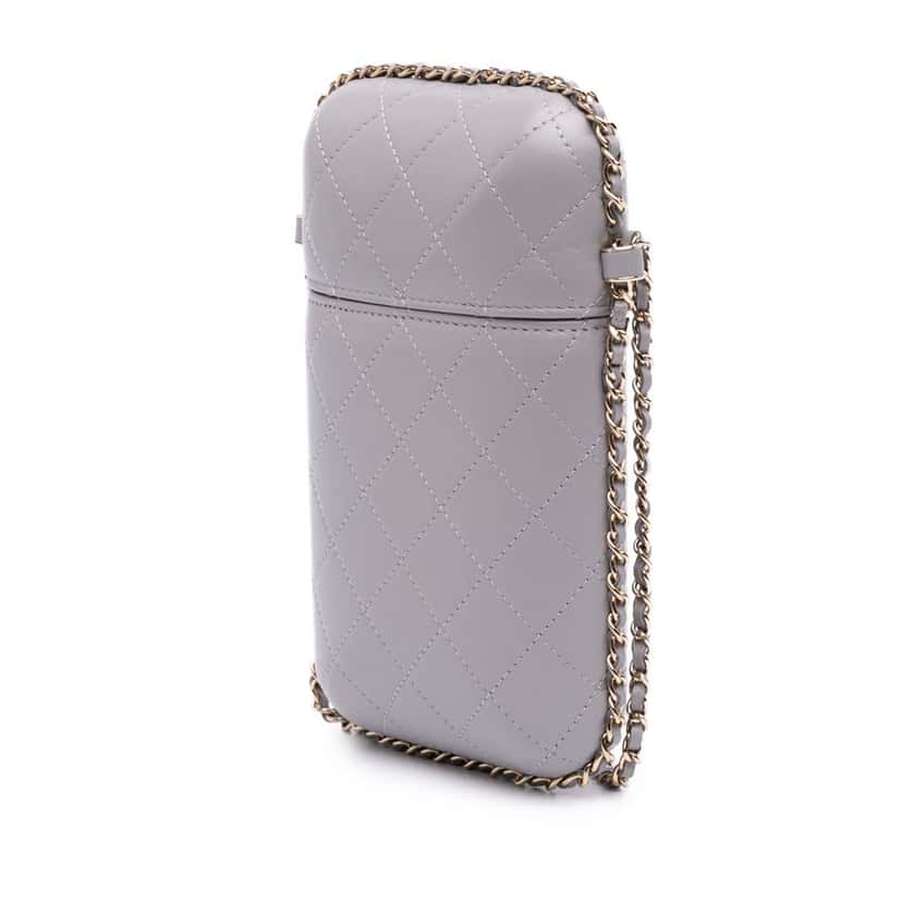 Chanel CC Quilted Lambskin Chain Around Phone Holder Grey Leather Good condition - Back View