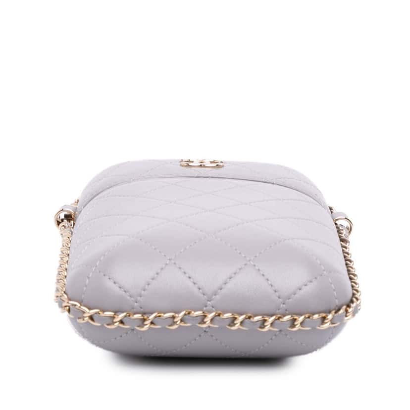 Chanel CC Quilted Lambskin Chain Around Phone Holder Grey Leather Good condition - Inside View