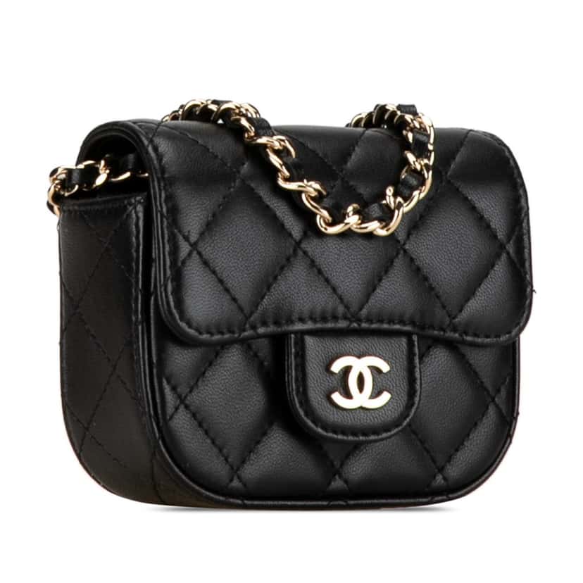 Chanel CC Quilted Lambskin Flap Card Holder On Chain Black Leather Good condition - Back View