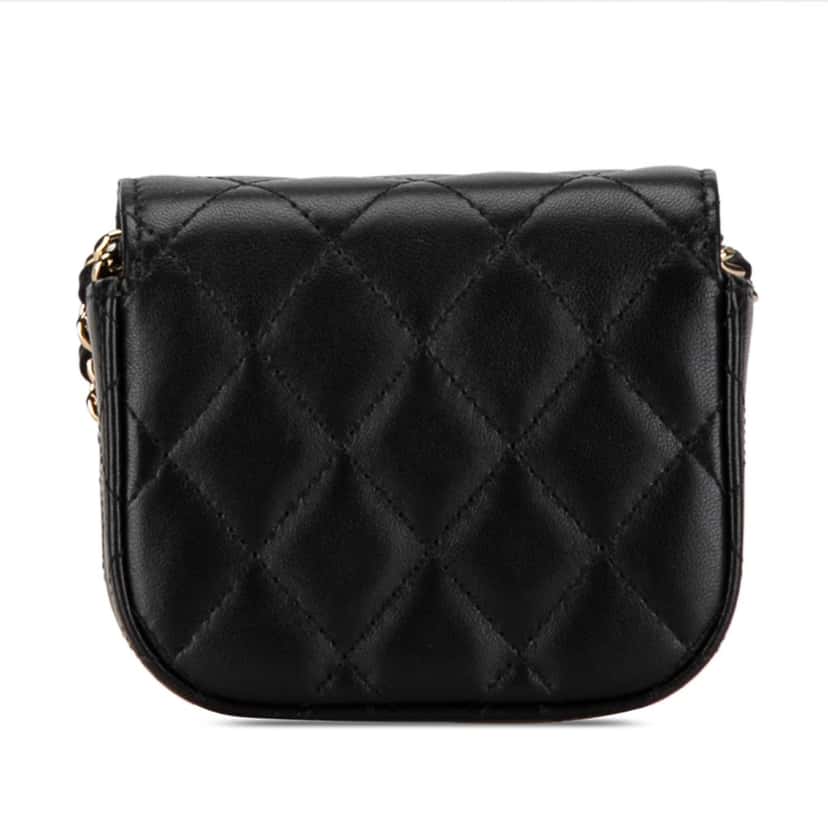 Chanel CC Quilted Lambskin Flap Card Holder On Chain Black Leather Good condition - Inside View
