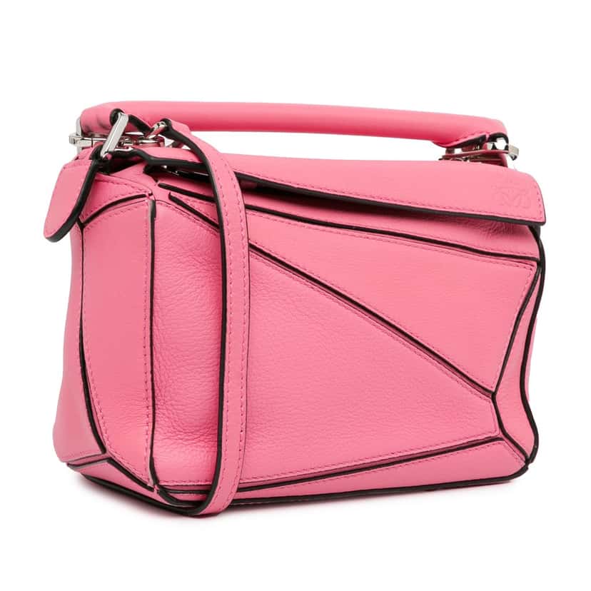 Loewe Mini Calfskin Puzzle Satchel Pink Leather Good condition - Back View