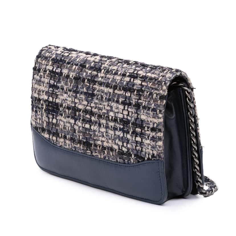 Chanel Quilted Tweed and Calfskin Gabrielle Wallet On Chain Brown Tweed Good condition - Back View