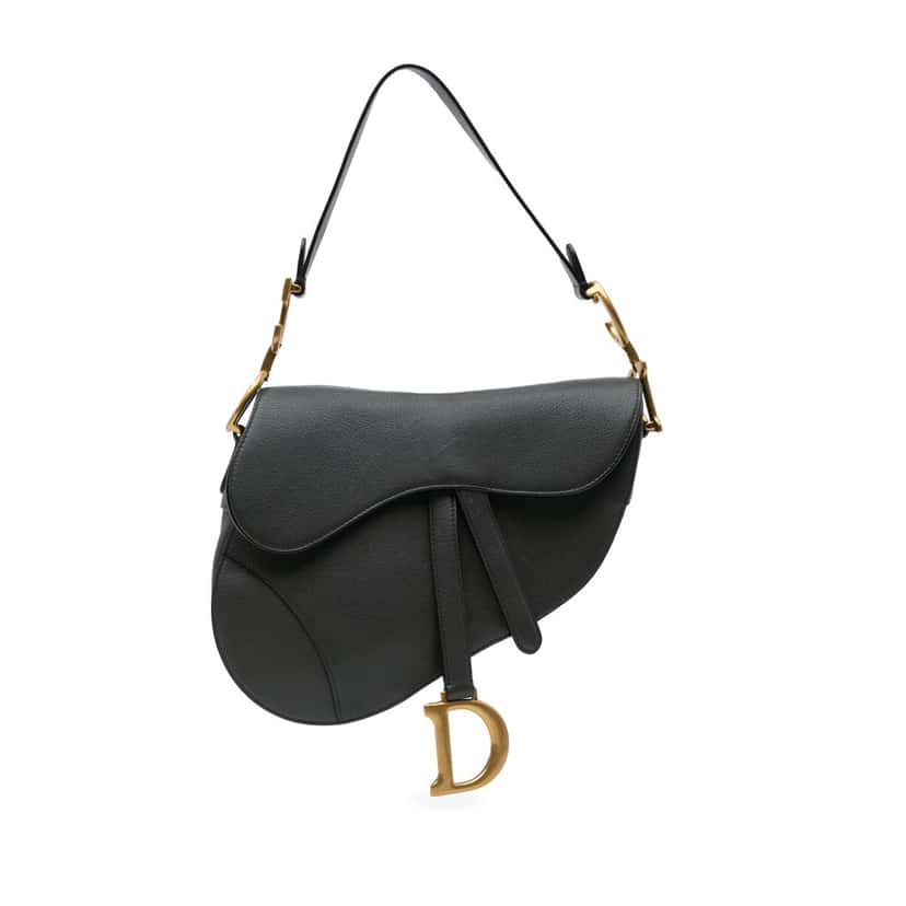 Dior Smooth Calfskin Saddle Bag Black Leather Good condition - Front View
