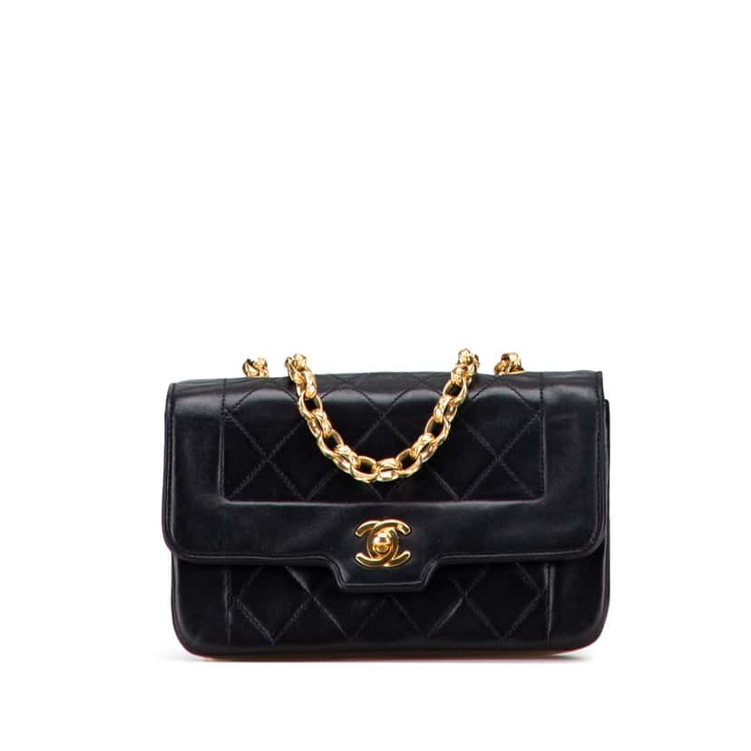 Chanel Mini Quilted Lambskin Single Flap Black Leather Good condition - Front View