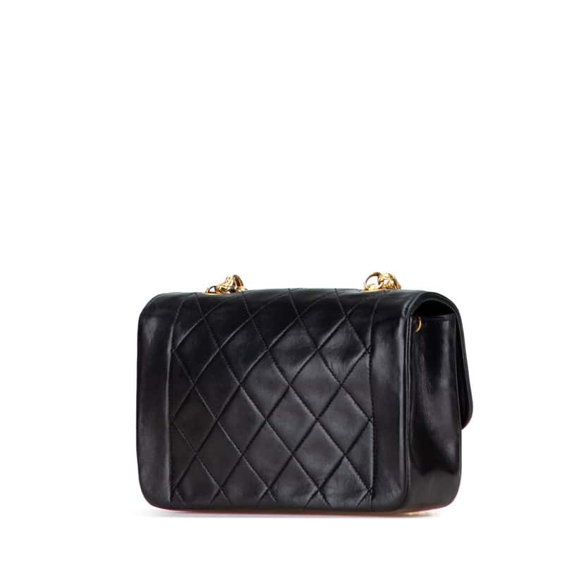 Chanel Mini Quilted Lambskin Single Flap Black Leather Good condition - Back View