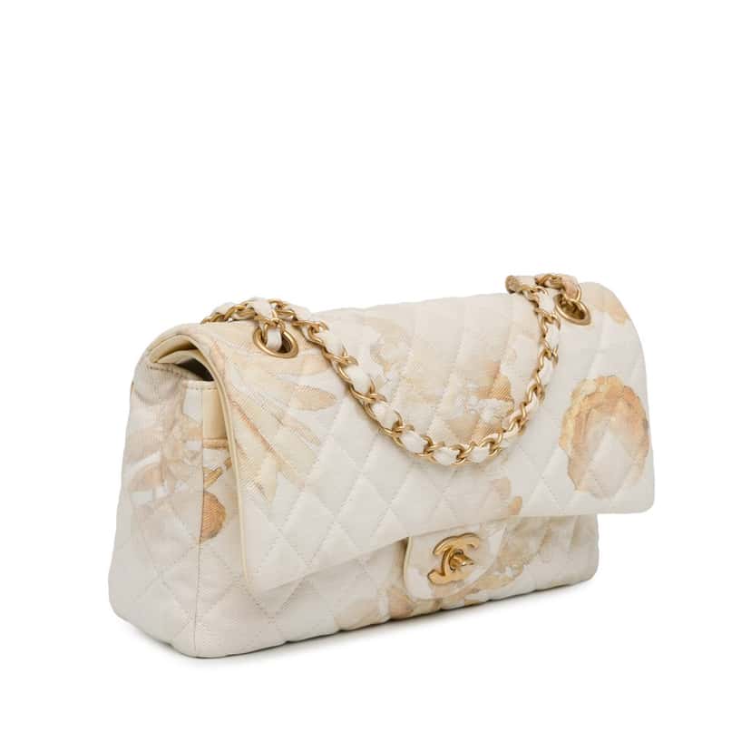 Chanel Medium Classic Printed Denim Floral Double Flap Brown Denim Good condition - Back View