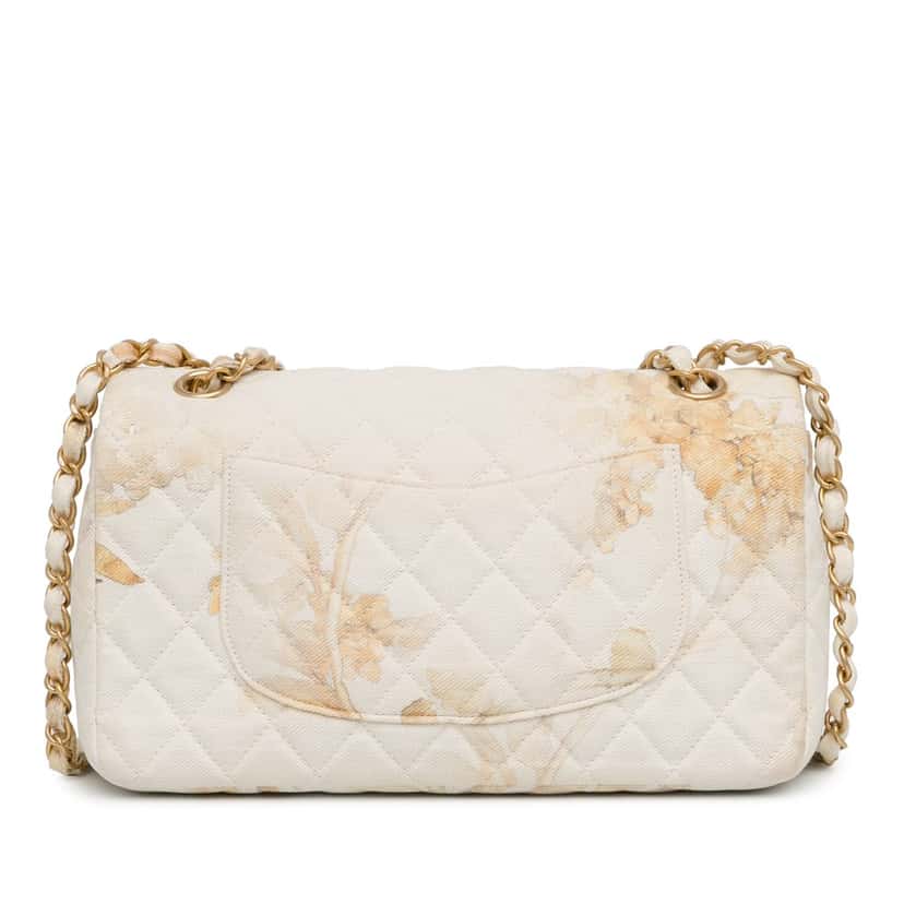 Chanel Medium Classic Printed Denim Floral Double Flap Brown Denim Good condition - Inside View
