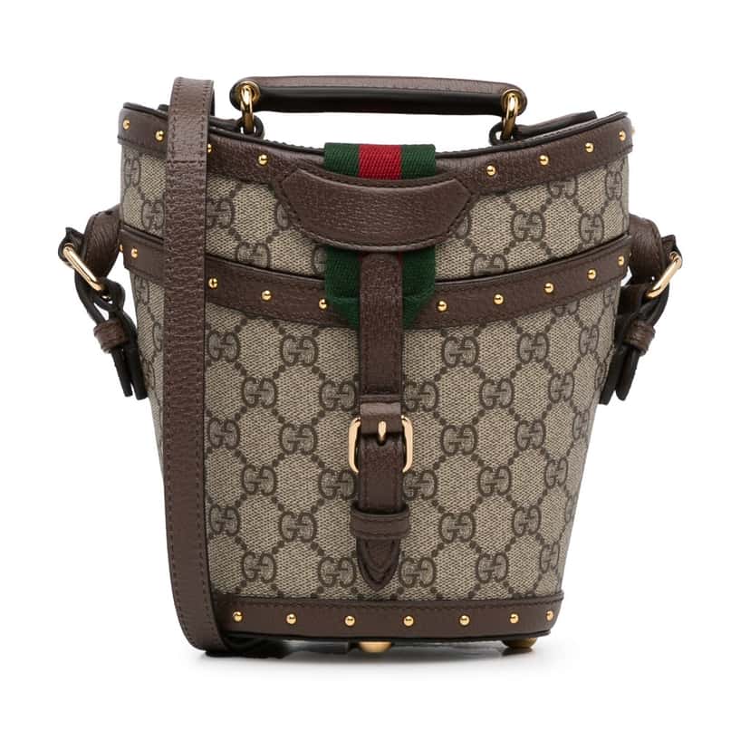 Gucci GG Supreme Mini Hat Case Satchel Brown Canvas Good condition - Front View