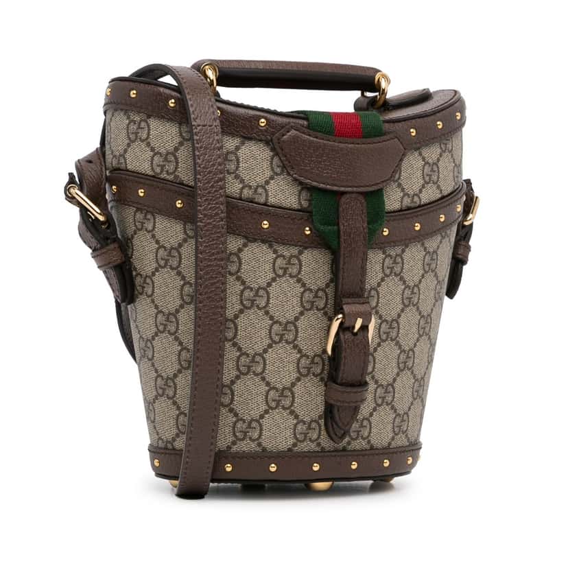 Gucci GG Supreme Mini Hat Case Satchel Brown Canvas Good condition - Back View