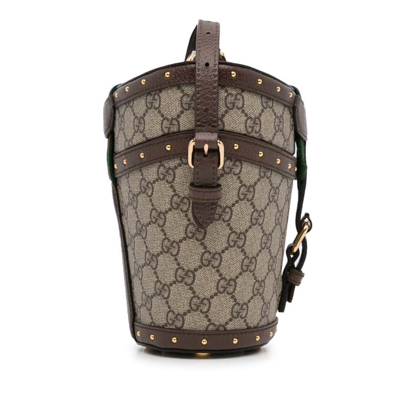 Gucci GG Supreme Mini Hat Case Satchel Brown Canvas Good condition - Inside View