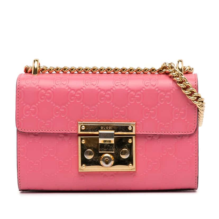 Gucci Small Guccissima Padlock Crossbody Pink Leather Good condition - Front View