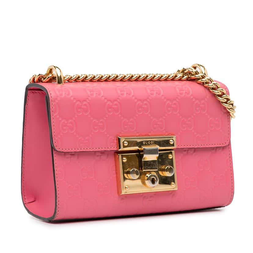 Gucci Small Guccissima Padlock Crossbody Pink Leather Good condition - Back View