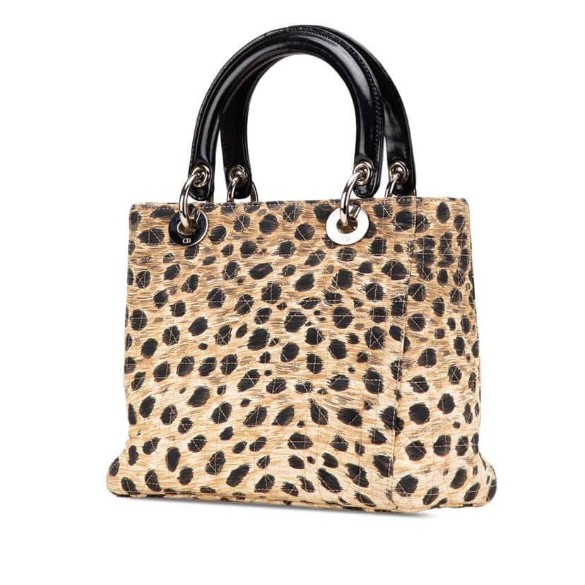 Dior Medium Canvas Cannage Leopard Print Lady Dior Brown Canvas Good condition - Back View