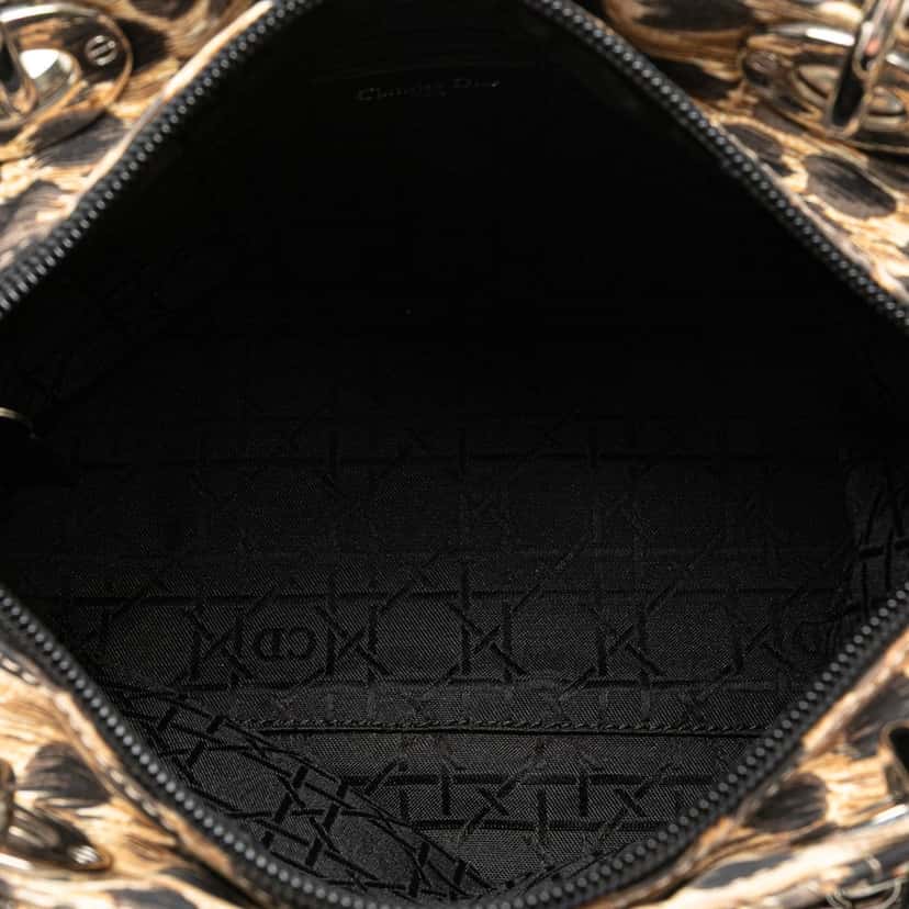 Dior Medium Canvas Cannage Leopard Print Lady Dior Brown Canvas Good condition - Model View