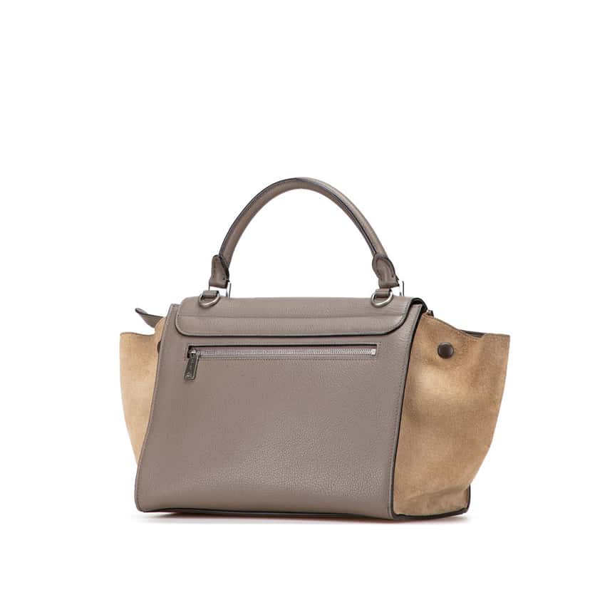 Celine Medium Bicolor Calfskin and Suede Trapeze Satchel Brown Leather Good condition - Back View
