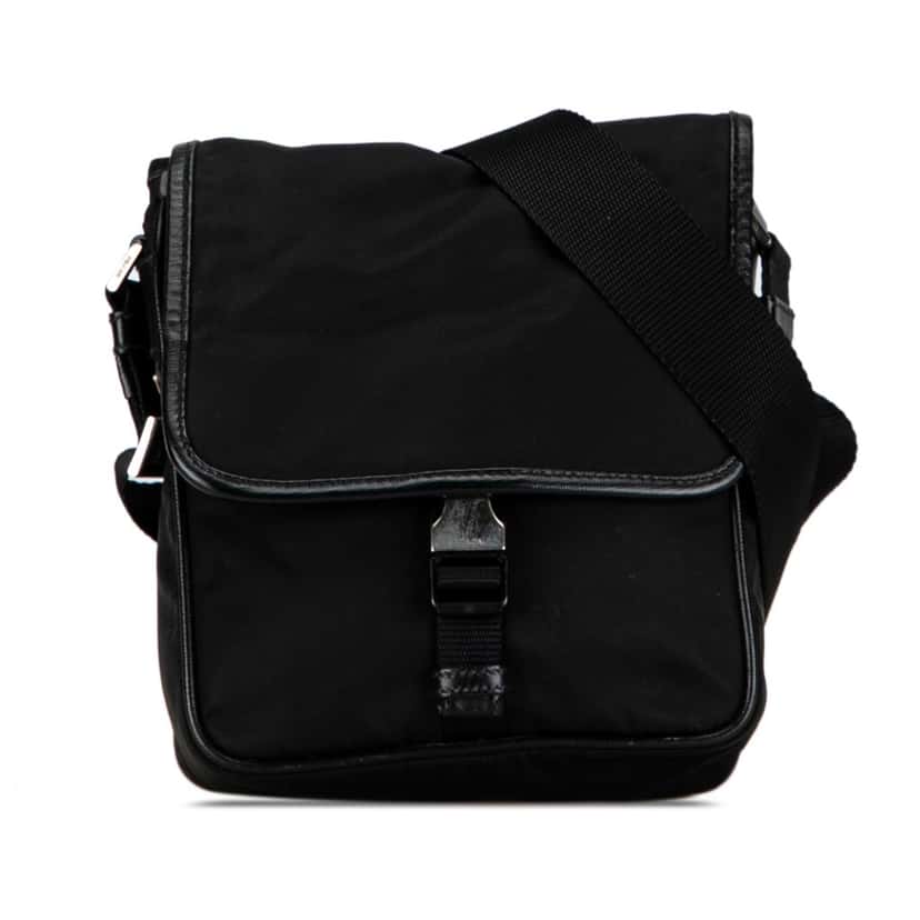 Prada Tessuto Buckle Messenger Bag Black Good condition - Front View