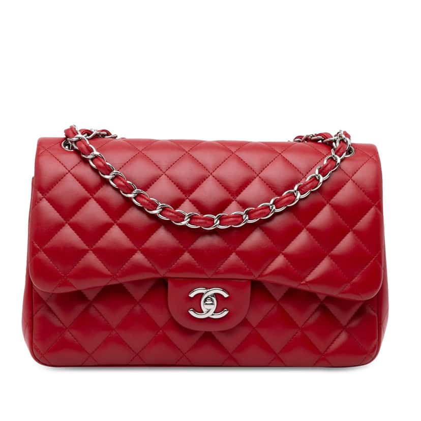 Chanel Jumbo Classic Lambskin Double Flap Red Leather Good condition - Front View