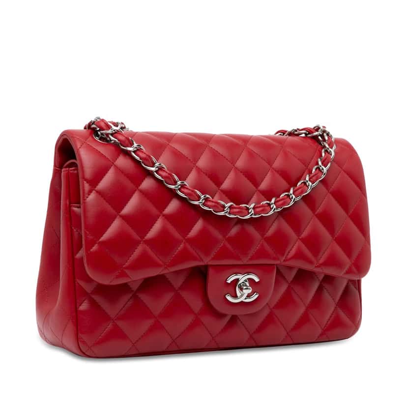 Chanel Jumbo Classic Lambskin Double Flap Red Leather Good condition - Back View