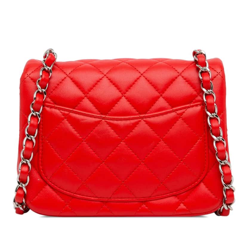 Chanel Mini Square Classic Lambskin Single Flap Red Leather Good condition - Inside View