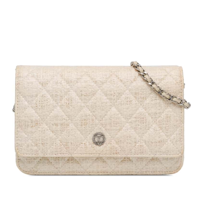 Chanel CC Coated Tweed Wallet On Chain Brown Canvas Very good condition - Front View