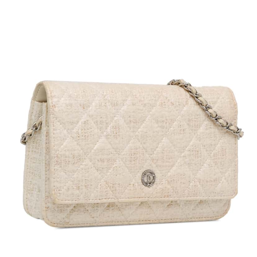 Chanel CC Coated Tweed Wallet On Chain Brown Canvas Very good condition - Back View
