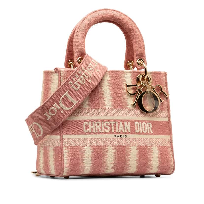 Dior Medium D-Stripes Lady D-Lite Pink Canvas Very good condition - Back View