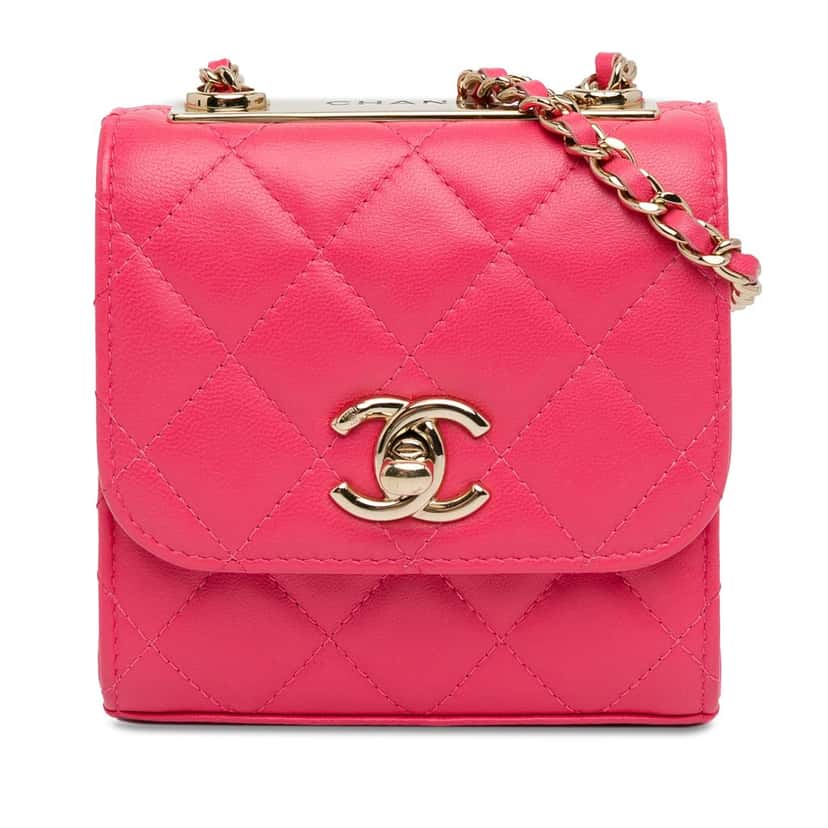 Chanel Mini Lambskin Trendy CC Clutch With Chain Pink Leather Good condition - Front View