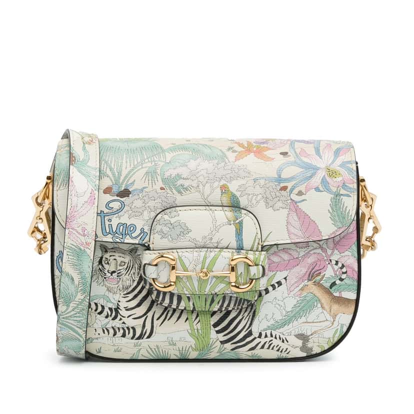 Gucci Mini Tiger Horsebit 1955 Crossbody White Leather Good condition - Front View