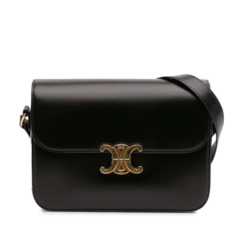 Celine Large Shiny Calfskin Triomphe Crossbody Black Leather Good condition - Front View