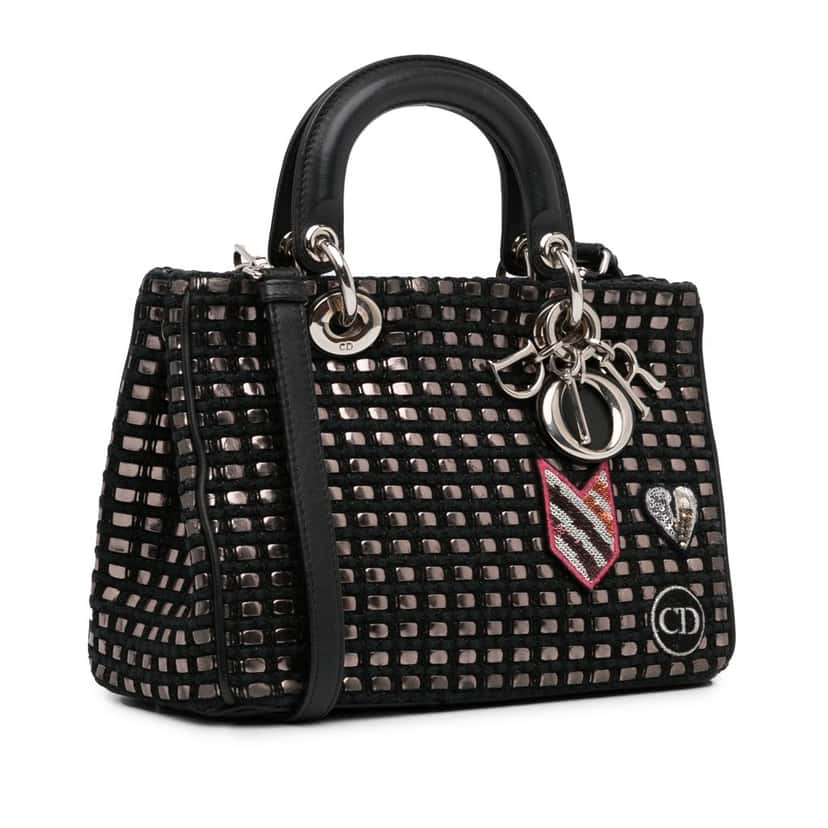 Dior Small Metallic Tweed Lady Dior Black Tweed Good condition - Back View