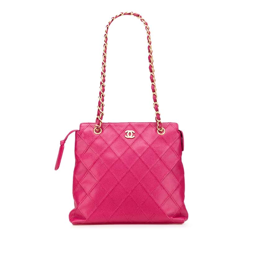Chanel CC Quilted Caviar Chain Tote Pink Leather Good condition - Front View