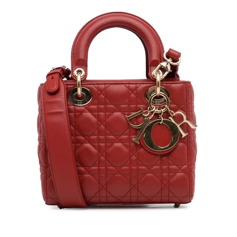 Dior Small Lambskin Cannage My ABCDior Lady Dior Red Leather Good condition - Front View