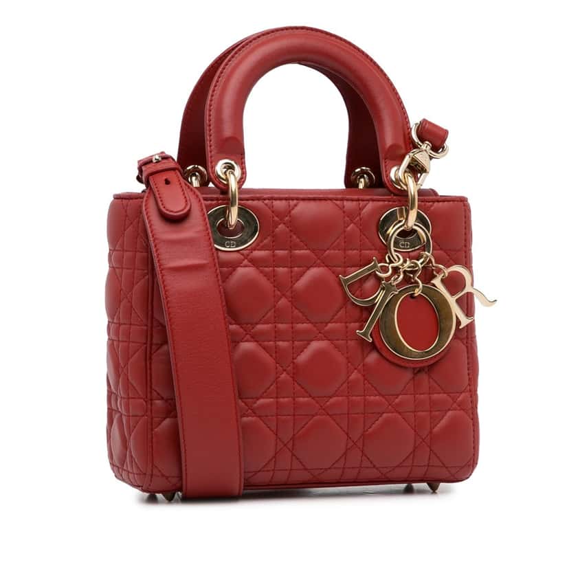Dior Small Lambskin Cannage My ABCDior Lady Dior Red Leather Good condition - Back View