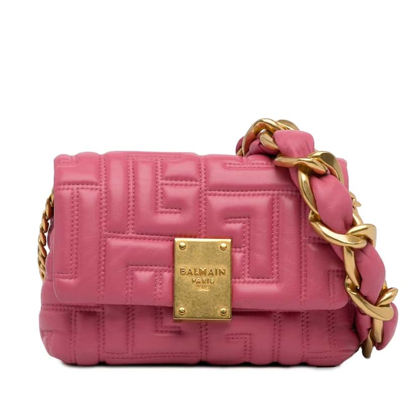 Balmain 1945 Quilted Leather Crossbody Pink Leather Good condition - Front View