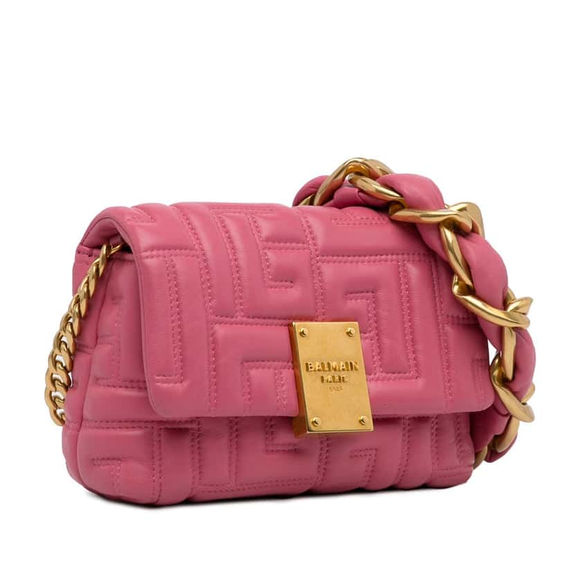 Balmain 1945 Quilted Leather Crossbody Pink Leather Good condition - Back View
